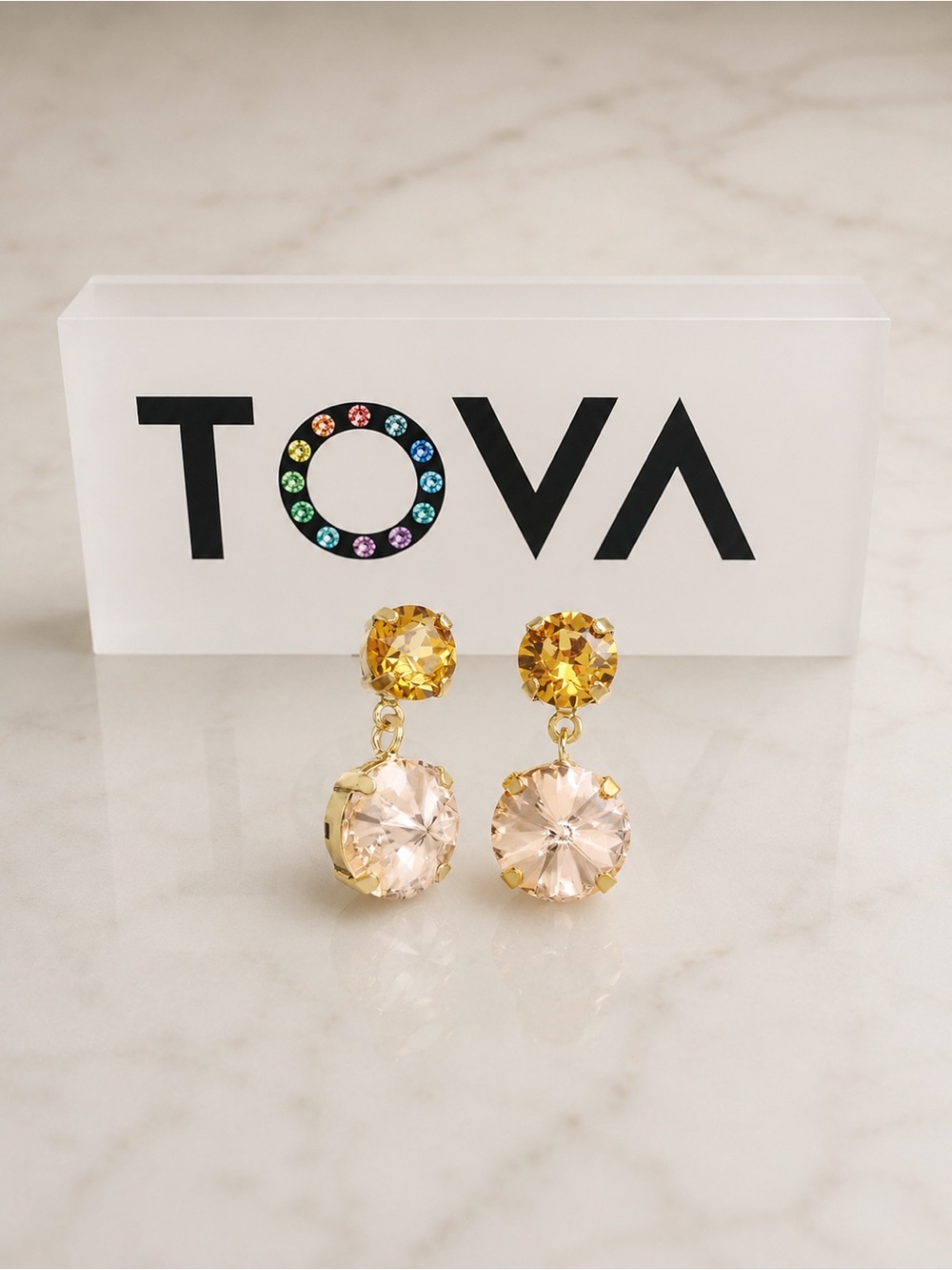 TOVA Felicia Earrings 
Beige Drop Crystal Earrings